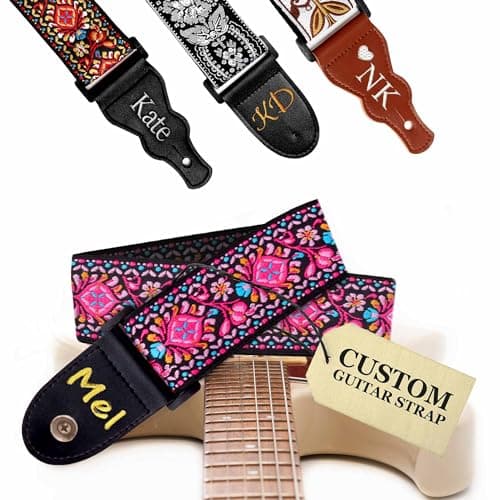 Black Silver Classic Woven Guitar Strap with Pick + Lock + Button - Add Your Text — Custom Pink Woven