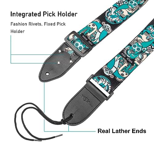 Guitar Straps for Bass, Electric, and Acoustic Guitars: with Pick Pocket and Free Accessories