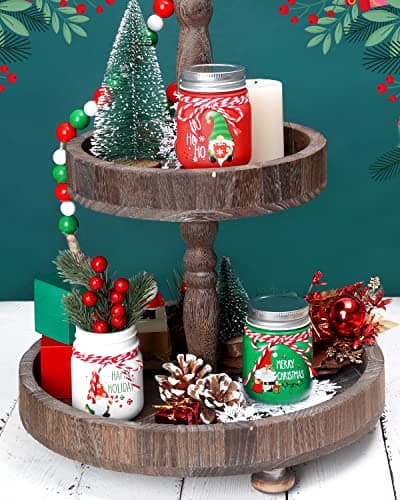 Christmas Gnome Mini Mason Jar Tiered Tray Decor for Farmhouse Home Decor