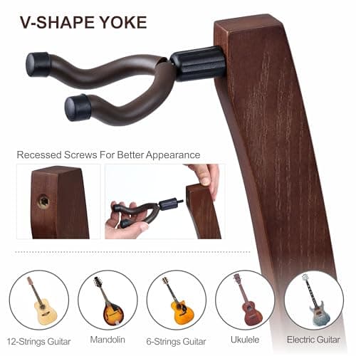 Wooden Guitar Stand - Handmade German Ash Solid Wood Stand for Acoustic Guitars, Classical Guitars, Banjos, and Mandolins (Dark Brown)