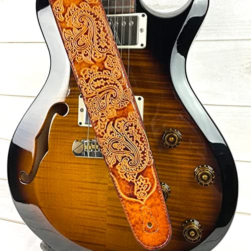 Walker And Williams Vintage Paisley Latigo Tan Padded Guitar Strap