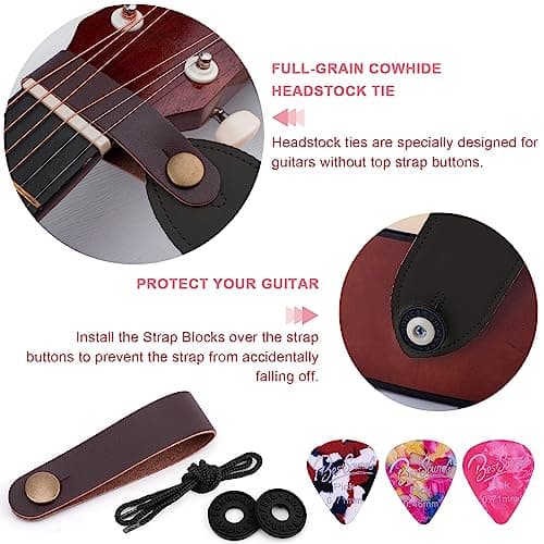 BestSounds Acoustic Electric Bass Guitar Strap with Leather Neck Strap & Accessories