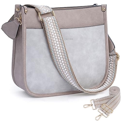 Caitina Women's Vegan Leather Adjustable Strap Crossbody Hobo Purse — A26-zs Cloud Gray