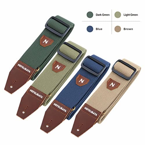 Nefelibata 100% Cotton Guitar Strap with Pick Pocket - Full Grain Leather Ends for Acoustic, Electric, and Bass Guitars - Perfect Gift for Guitarists and Kids