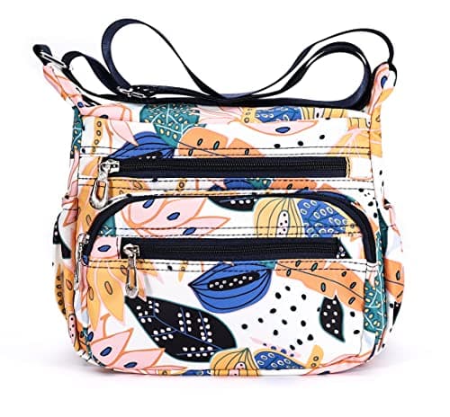 Nawoshow Nylon Floral Multi-Pocket Crossbody Travel Bag for Women — T09-leaves Leaves