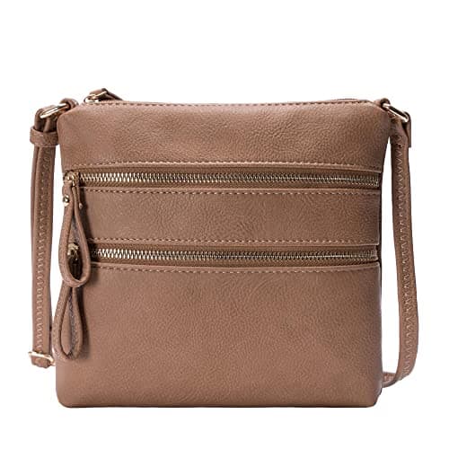Solene Small Multi-Zip Pocket Crossbody Travel Purse — Stone