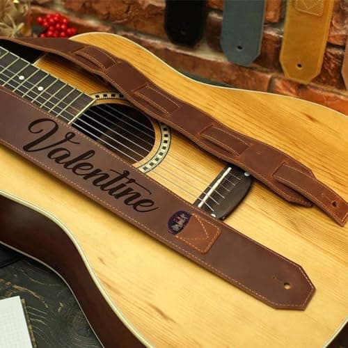 Personalized Engraved Leather Guitar Strap, Custom Name Microfiber Adjustable Bass Strap