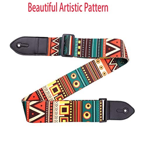 Adjustable Acoustic & Electric Guitar Strap, Leather & Polyester, Includes 3 Picks