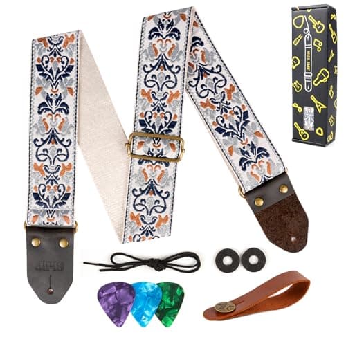 Jacquard Embroidered Cotton Guitar Straps for Acoustic Guitars with Real Leather Ends
| Real Leather Ends Jacquard Embroidered Cotton Guitar Straps for Acoustic Guitars
| Acoustic Guitars Premium Jacquard Embroidered Cotton Guitar Straps with Leathe 