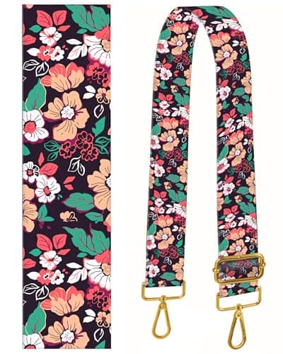 BeauBeast 2" Wide Adjustable Gold Buckle Crossbody Bag Strap — Cute Colorful Flowers