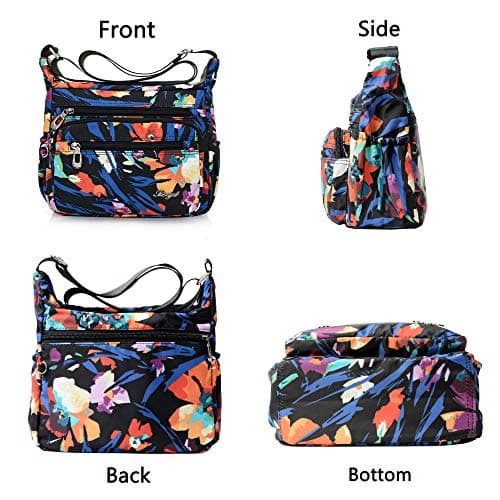 Nawoshow Nylon Floral Multi-Pocket Crossbody Travel Bag for Women