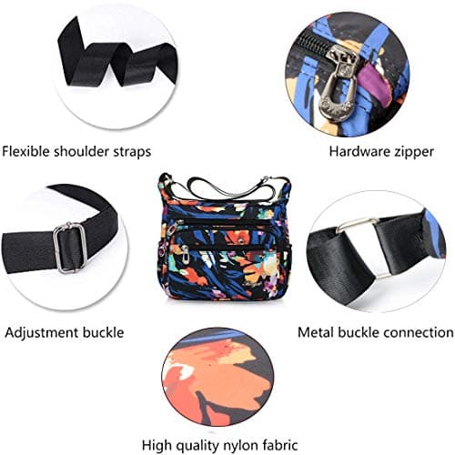 Nawoshow Nylon Floral Multi-Pocket Crossbody Travel Bag for Women