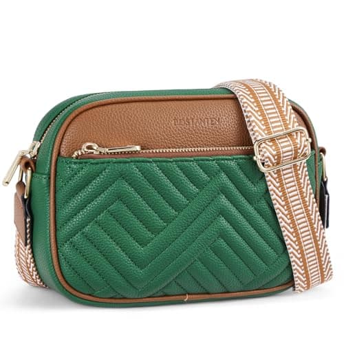 BOSTANTEN Quilted Crossbody Bags for Women — Green With Brown