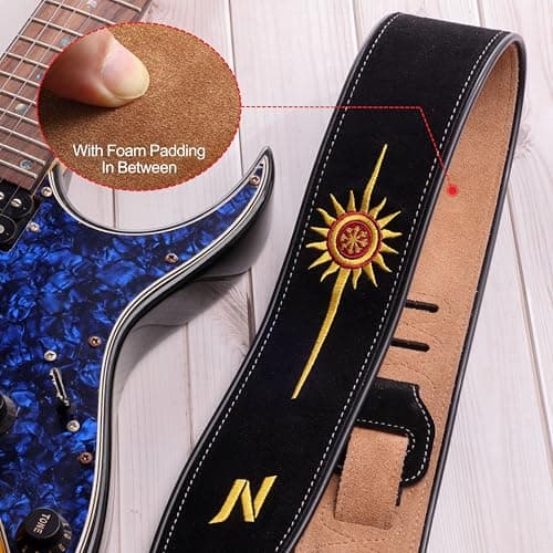 Nefelibata Golden Sun Double Layer Cowhide Guitar Strap, Foam Padded, 2.7" Wide