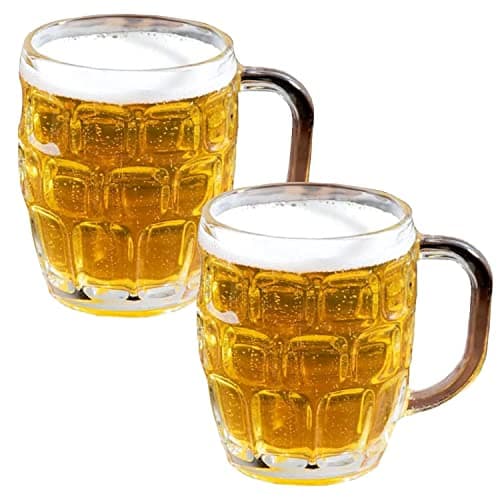 LavoHome Classic European Style Glass Stein Mug - 16 oz Set of 2, Perfect for Oktoberfest Parties