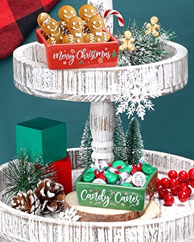Christmas Mini Candy Dish Set of 2 for Tiered Tray Decor - Farmhouse Home Decor Gift Idea for Housewarming or Thanksgiving