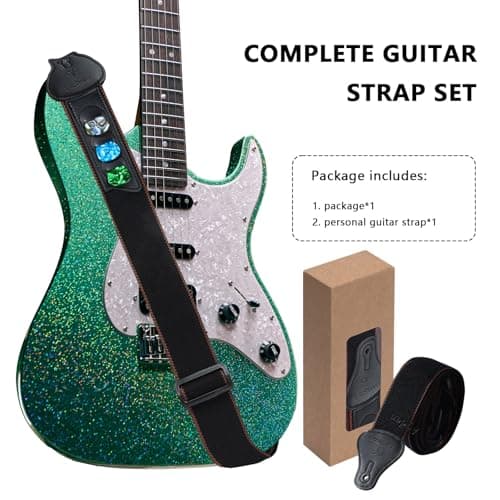 Personalized Dark Black Guitar Strap with Initial and Name Engraving