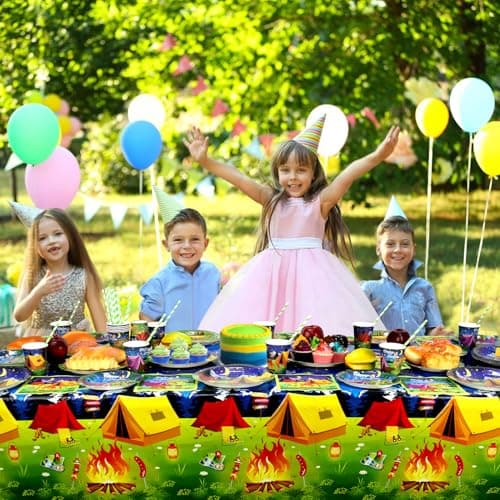 Camping Party Supplies for 20 - Plates, Cups, Napkins, Tablecloth