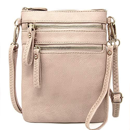 Solene Women's Small Crossbody Bag with Multi Zip Pockets — Nude