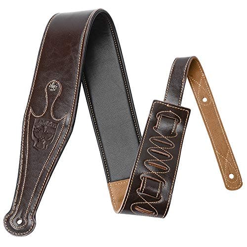 Brown Note Suede Leather Guitar Strap, 2.8 Inches Wide — Brown
