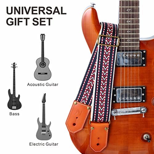 Cool Woven Guitar Strap-Cotton Guitar Straps with Leather Ends for Acoustic, Bass, Electric