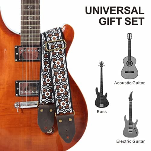 Vintage White Embroidery Nefelibata Jacquard Guitar Strap for Bass, Electric & Acoustic