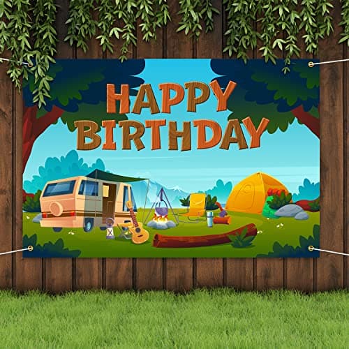 Happy Camper Tent Themed Birthday Backdrop for Photography Party Decor