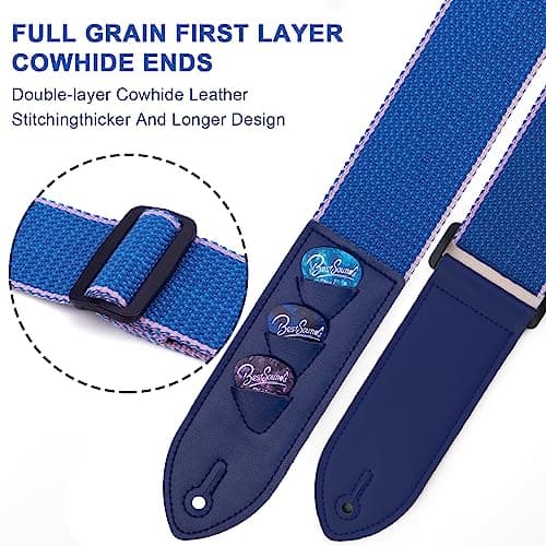 BestSounds Acoustic & Electric Guitar Strap with Leather Neck Strap, 3 Picks & 2 Button Blocks