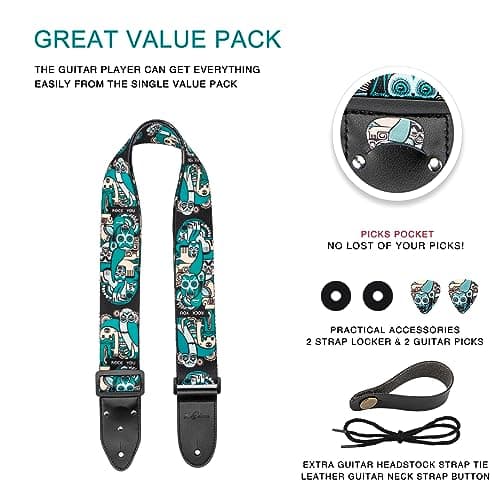 Guitar Straps for Bass, Electric, and Acoustic Guitars: with Pick Pocket and Free Accessories