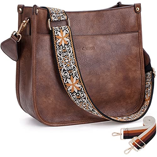 Caitina Women's Vegan Leather Adjustable Strap Crossbody Hobo Purse — A15-brown a