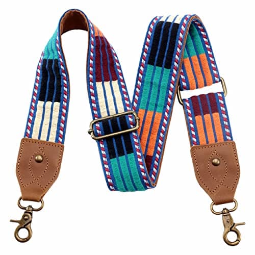 Nefelibata Purse Strap - Wide Leather Shoulder Strap with Embroidery — Vintage Multicolor Stripe Embroidery
