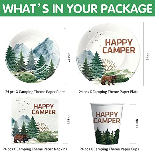 Happy Camper Party Supplies - Serve 24