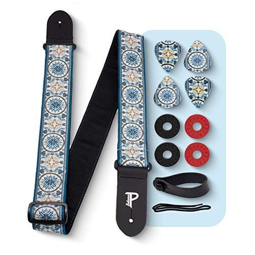 Perri’s Leathers Ltd. Jacquard Adjustable Guitar Strap - Made in Canada — Blue Mandala Set