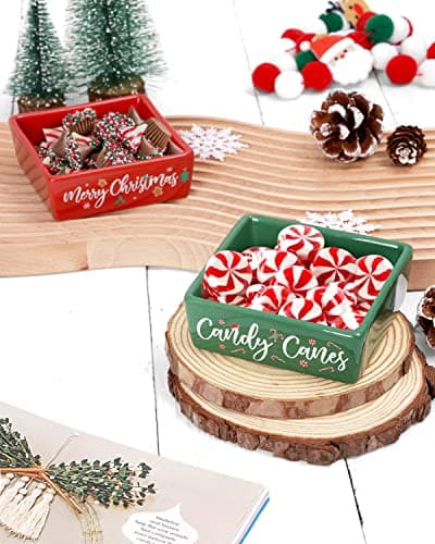 Christmas Mini Candy Dish Set of 2 for Tiered Tray Decor - Farmhouse Home Decor Gift Idea for Housewarming or Thanksgiving