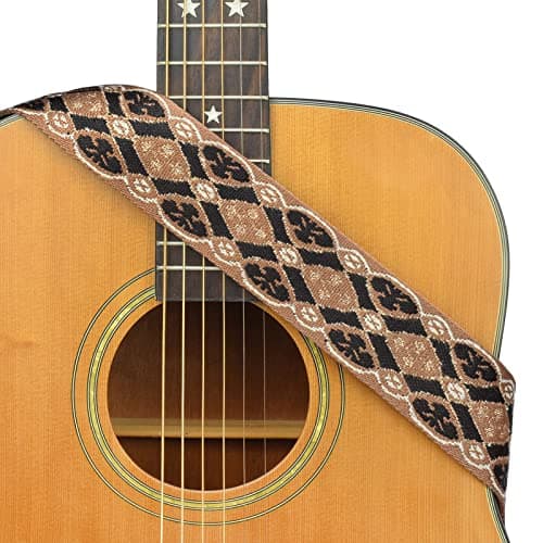 CLOUDMUSIC Guitar Strap Vintage Classical Pattern Design Picks Free — Vitage Brown