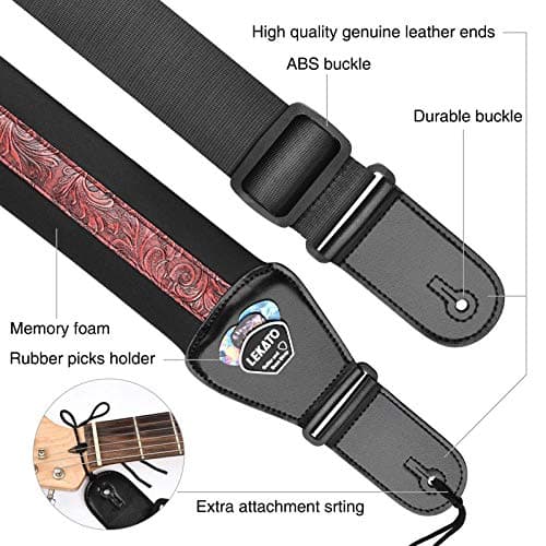 LEKATO Bass Guitar Strap - 3" Wide, Padded Adjust & Pick Holder