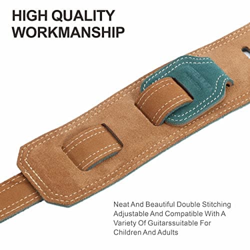 Nefelibata Vintage Green Guitar Strap, 2.5" Wide Tumbled Leather with Padding and Cable Loop