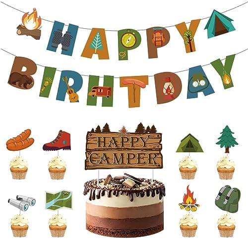 Camping Theme Birthday Party Decorations Kit Banner Topper