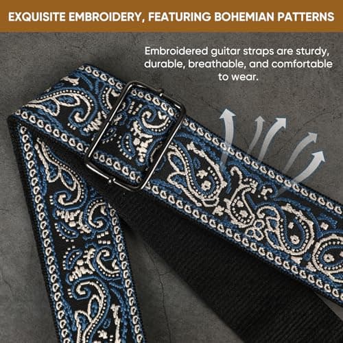 Jacquard Embroidered Cotton Guitar Straps for Acoustic Guitars with Real Leather Ends
| Real Leather Ends Jacquard Embroidered Cotton Guitar Straps for Acoustic Guitars
| Acoustic Guitars Premium Jacquard Embroidered Cotton Guitar Straps with Leathe
