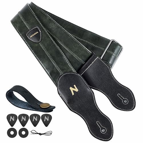 Nefelibata Guitar Strap with Pick Pocket, 60s Vintage Style (Green)