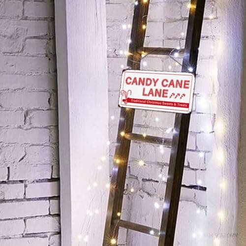 Traditional Christmas Candy Cane Lane Metal Tin Sign - Vintage Retro Kitchen Decor for Home or Cafe