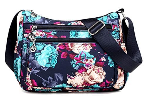 Nawoshow Nylon Floral Multi-Pocket Crossbody Travel Bag for Women — T12-blue