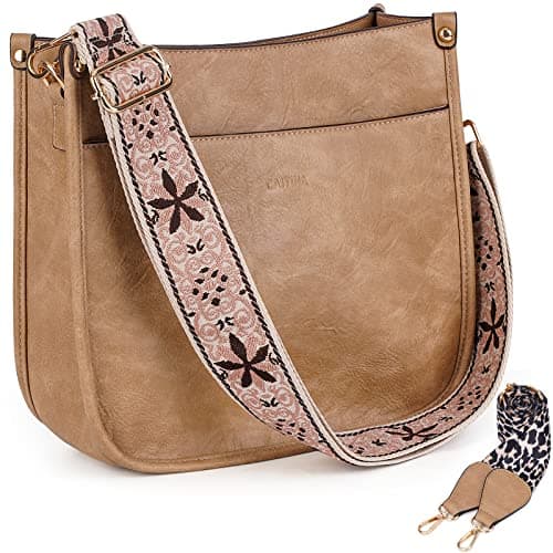 Caitina Women's Vegan Leather Adjustable Strap Crossbody Hobo Purse — A4-khaki