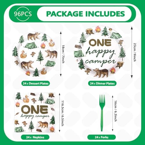 One Happy Camper Camping Birthday Party Decor & Tableware Set