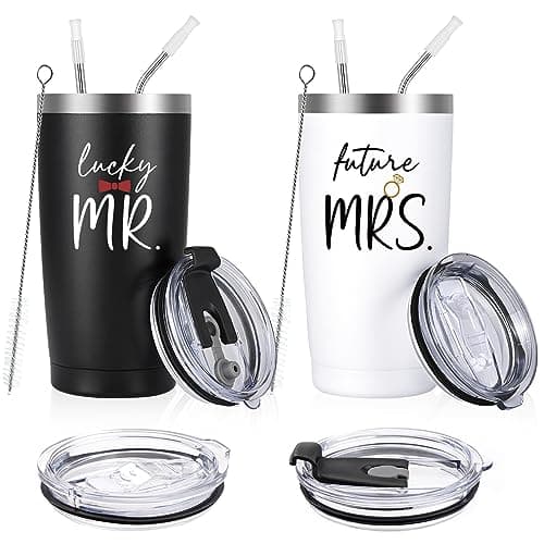 Engagement Gifts for Couples: Lucky Future Mrs 20 oz Tumbler Set - Wedding & Bridal Shower Gift for Fiancee & Fiance, Mr & Mrs, Wife & Husband