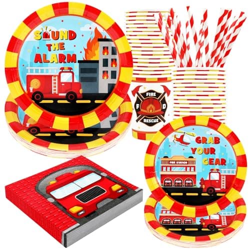 Camping Theme Party Supplies Set for 24 Guests — Fire truck