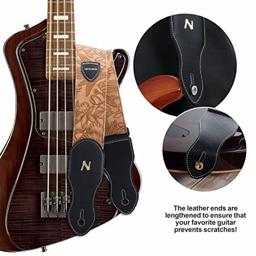Nefelibata 2.3 Inch Porter Style Vegan Leather Carving Strap with Pick Pocket (Brown Yellow)