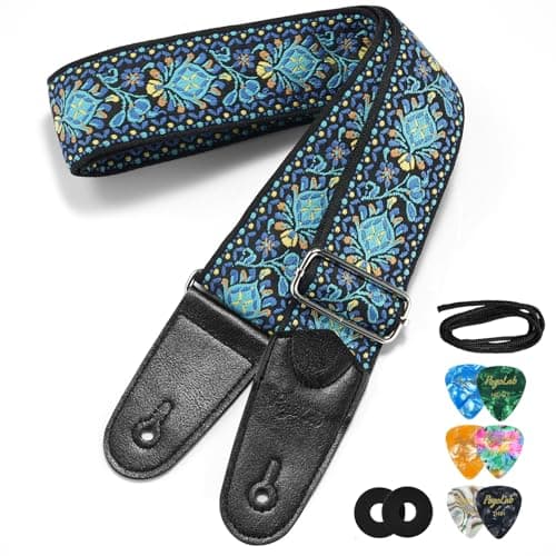 Jacquard Embroidery Bass Strap, 2" Wide Cotton with Leather Ends & Locks
