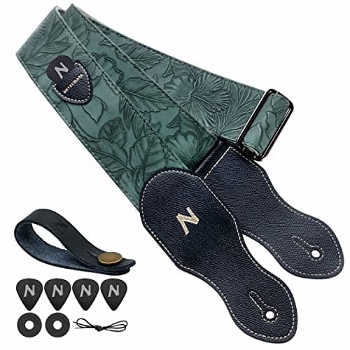Nefelibata 2.3 Vegan Leather Guitar Strap with Pick Pocket - Vintage 60s Style (Green)