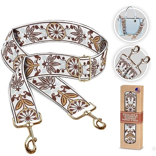 Art Tribute Wide Handbag & Purse Strap Woven Adjustable Bag Strap — White W/Gold Hardware